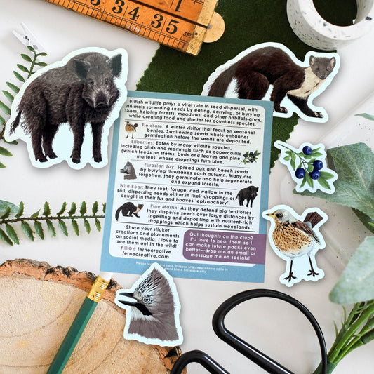 Seed dispersers sticker pack with mammal and bird stickers