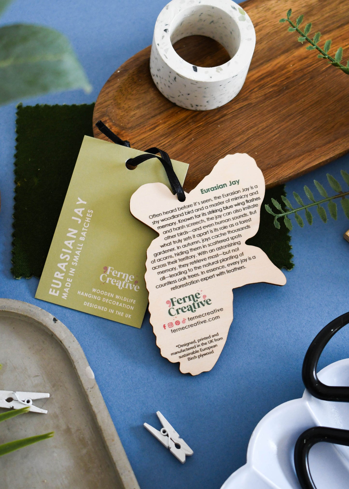 Eurasian Jay Wooden Hanging Decoration