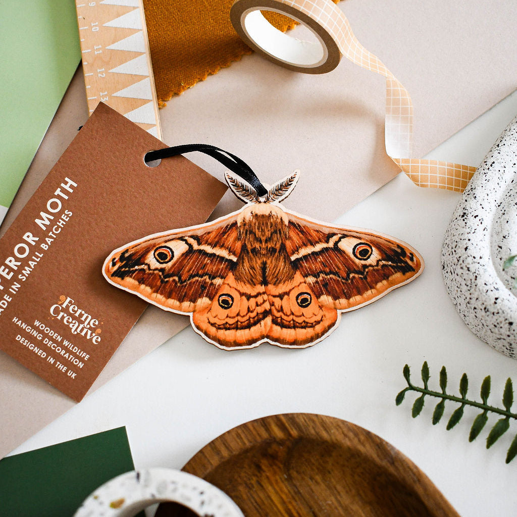 Emperor Moth Wooden Hanging Decoration