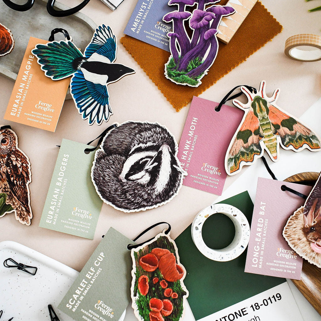 Scarlet Elf Cup Fungi Wooden Hanging Decoration