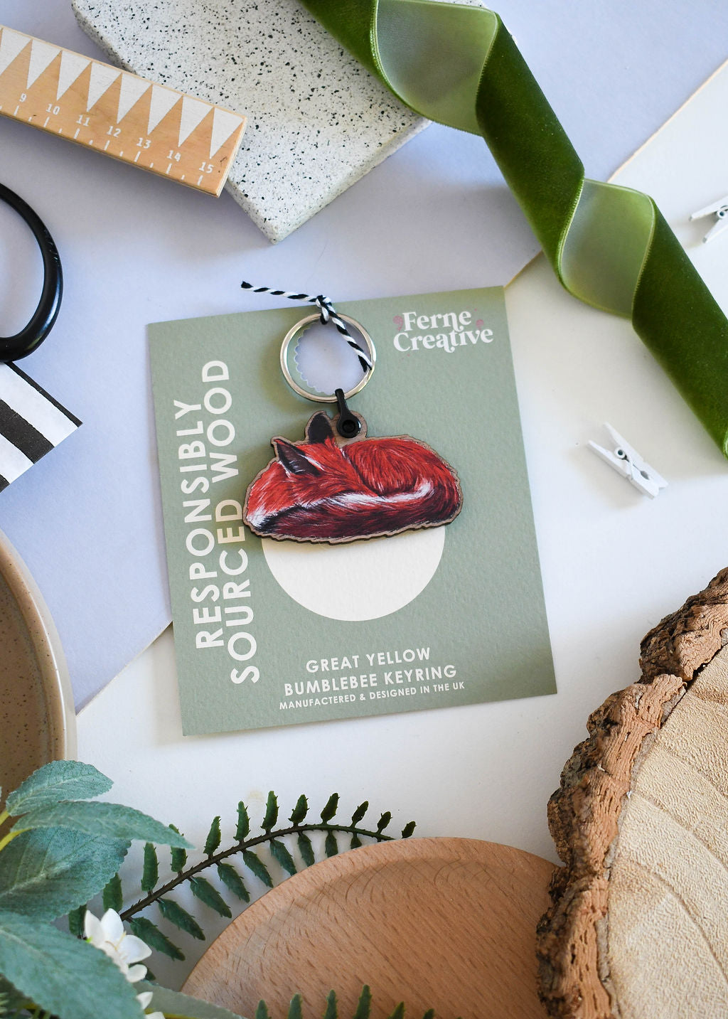 Red Fox Wooden Keyring