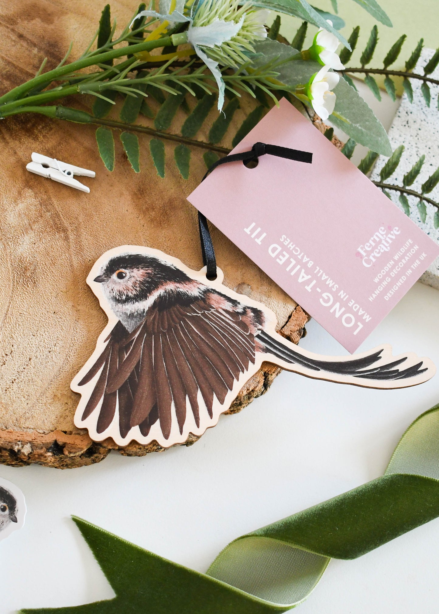 Long-tailed Tit Wooden Hanging Decoration