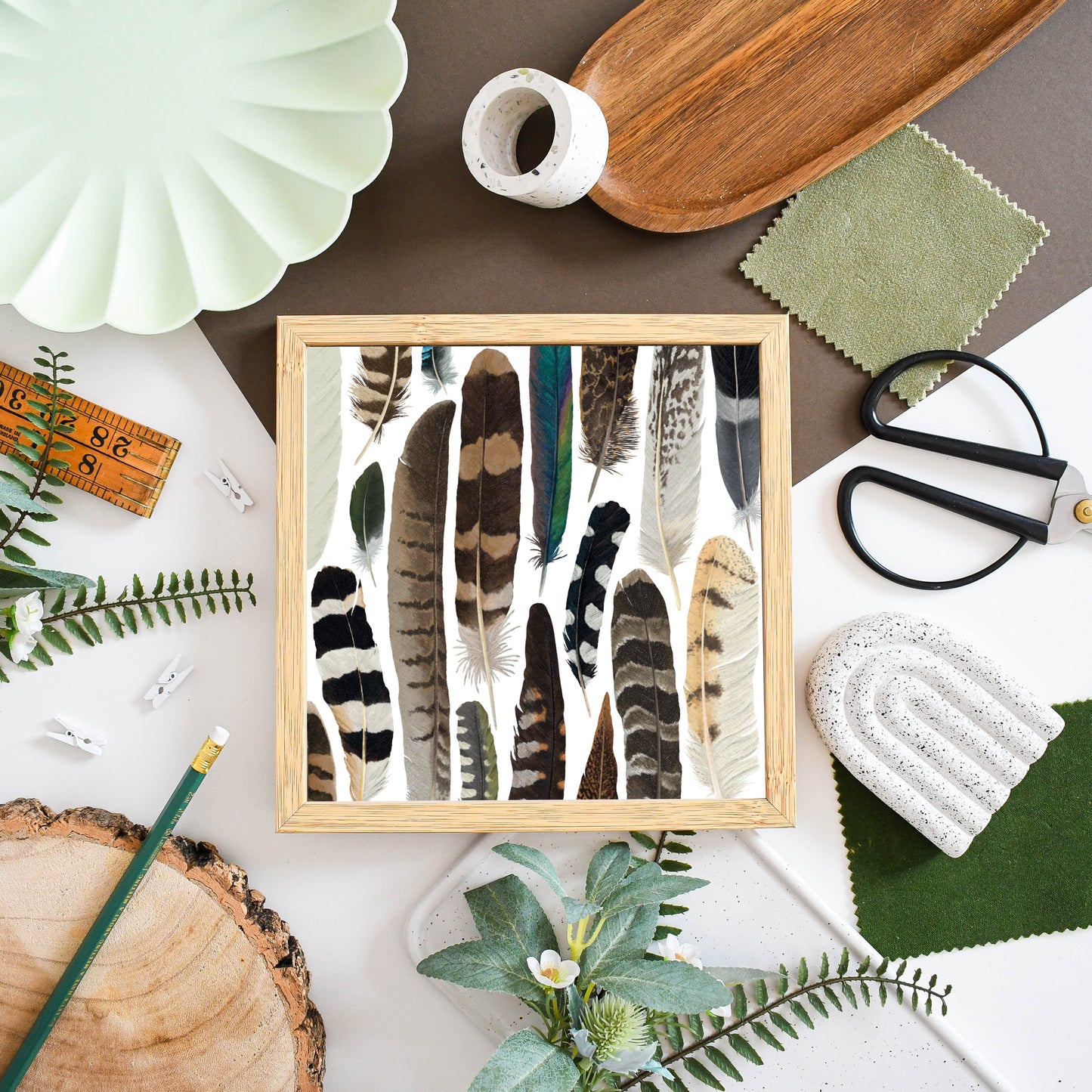 British Bird Feathers Textured Print