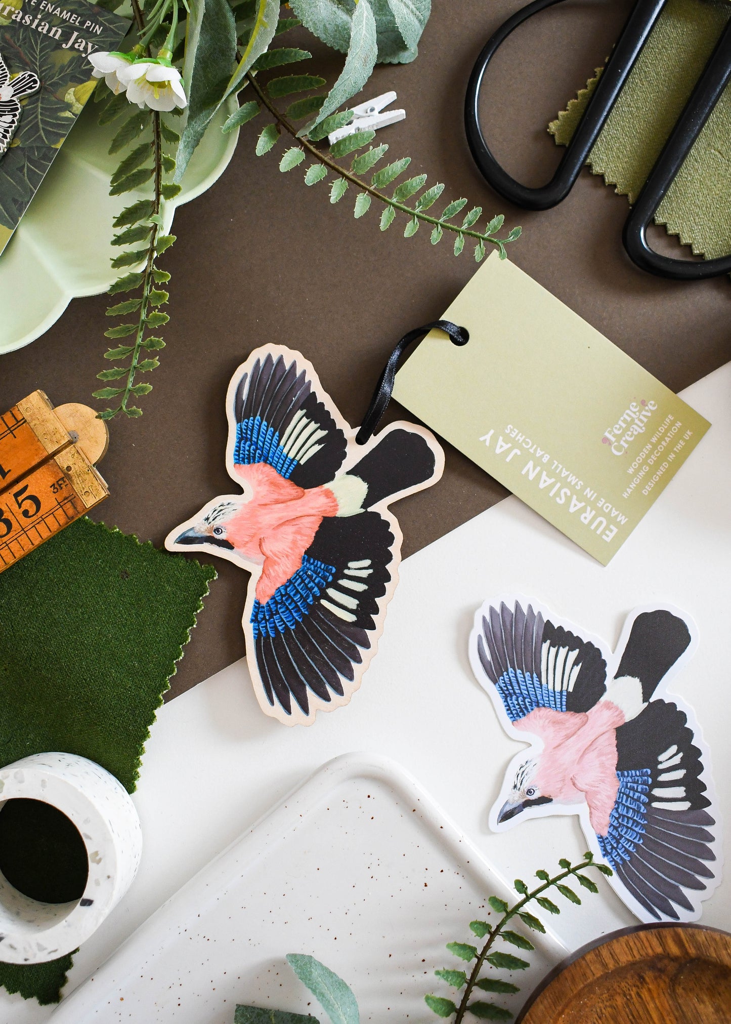 Eurasian Jay Wooden Hanging Decoration