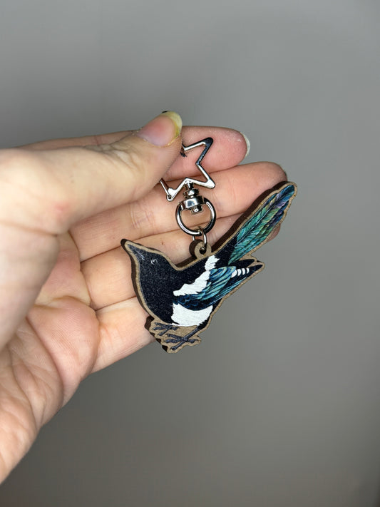Magpie Wooden Keyring