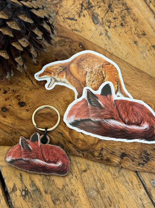 Sleeping Red Fox Sustainable Wooden Keyring