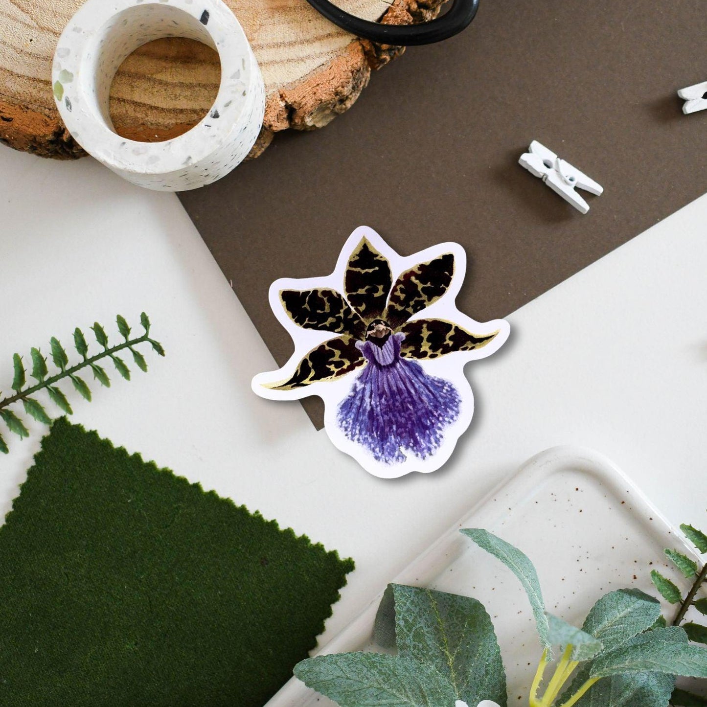 Zygopetalum Maculatum Orchid Vinyl Sticker - Floral Plant Decal for Laptop, Water Bottle & Scrapbooking