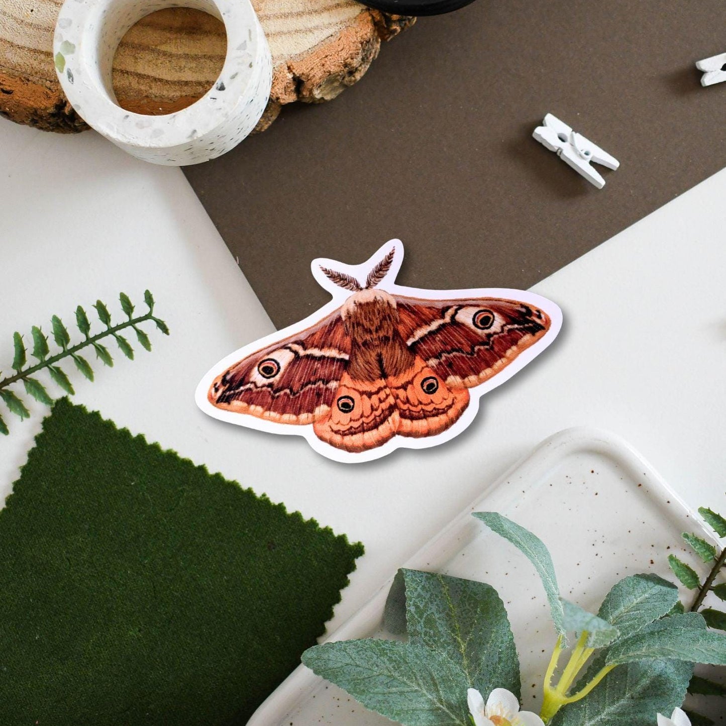 Emperor Moth Vinyl Sticker | Aesthetic Insect Art Decal for Laptop, Water Bottle & Journal Decor