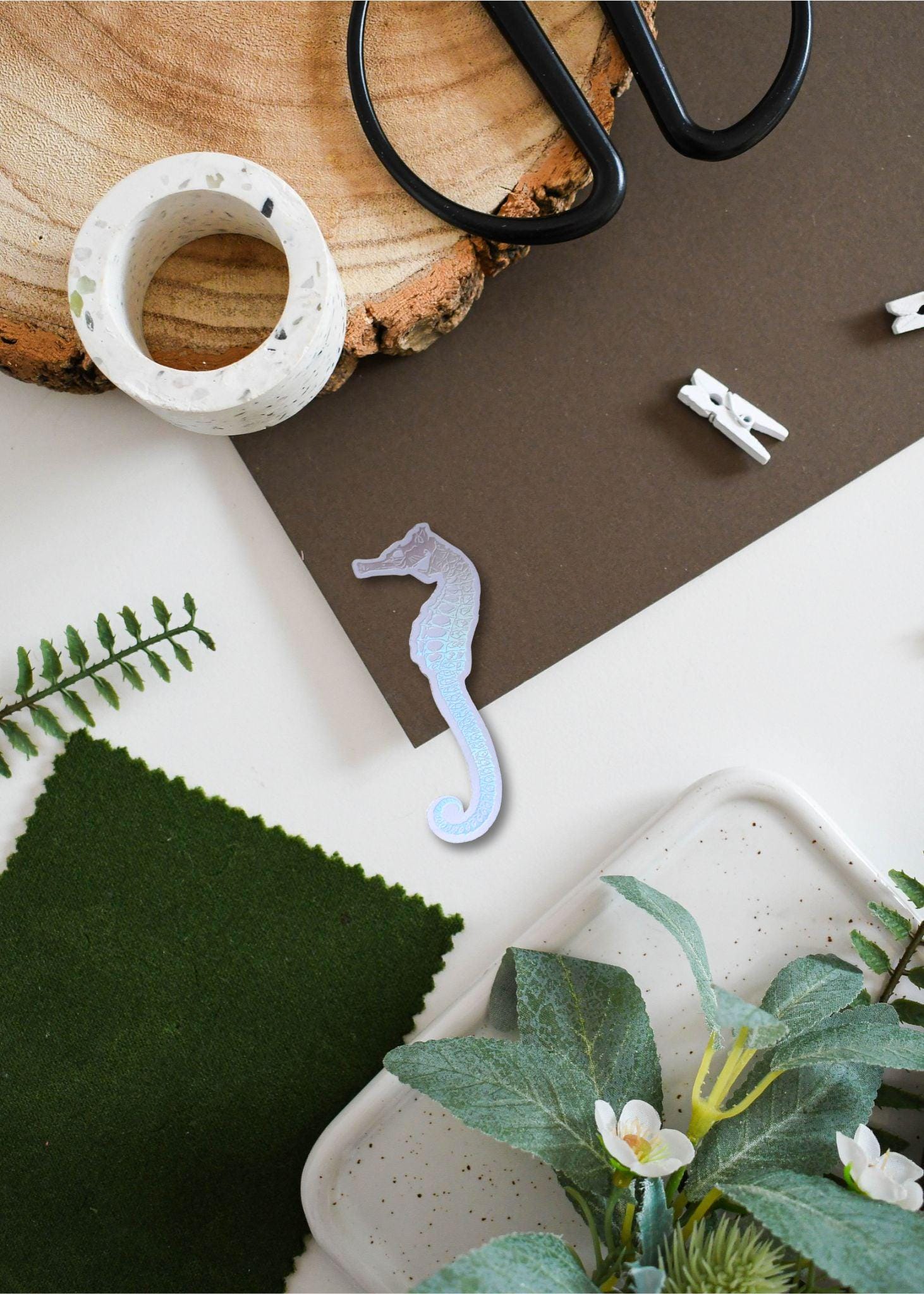 Seahorse Skeleton Sticker | Holographic Vinyl for Laptops & Water Bottles | Ocean Decor, Nautical Art, Unique Gift