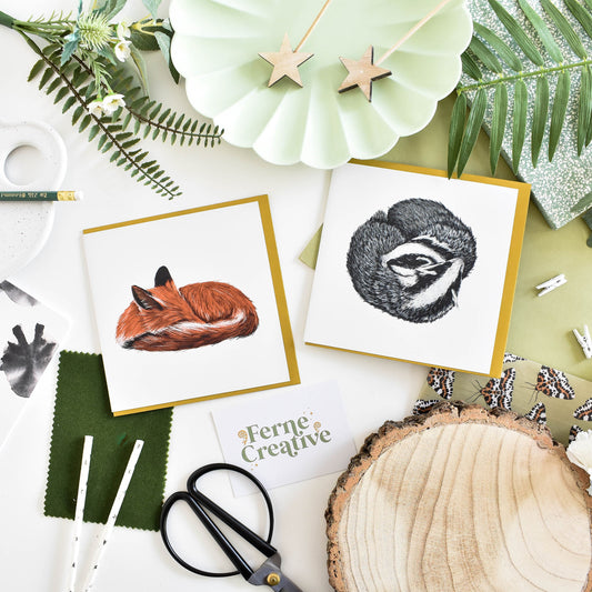 British Wildlife Badger Card - Cute Animal Love Illustration, Blank Note for Thank You or Any Occasion, Eco Gift