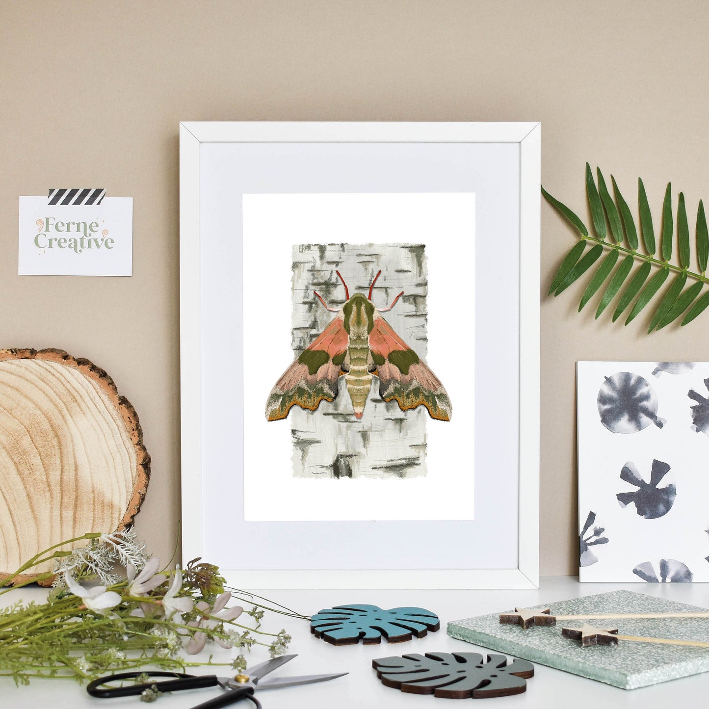 Moth art, Lime hawk-moth, Natural history illustration, entomology gifts, bugs and insects, colourful gallery, rustic kitchen decor, Pink