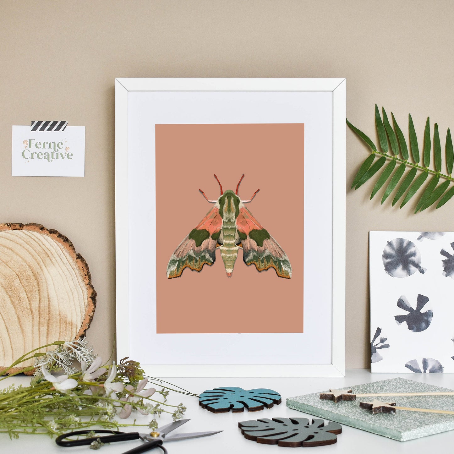 Moth illustration, Lime Hawk Moths Print, Pink wall Art, Insect Art, Entomology gift, Muted Colors, nature interior, British wildlife