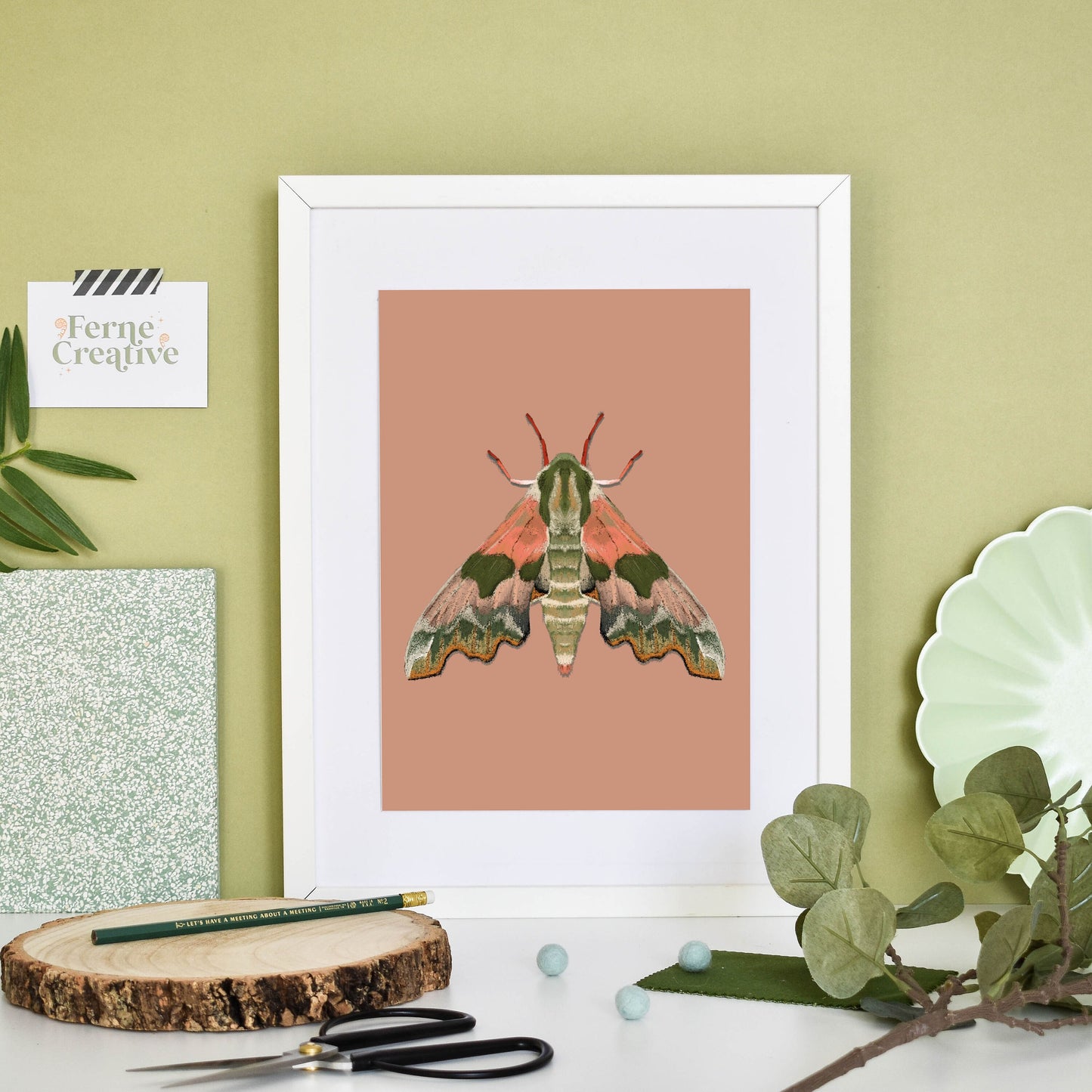 Moth illustration, Lime Hawk Moths Print, Pink wall Art, Insect Art, Entomology gift, Muted Colors, nature interior, British wildlife