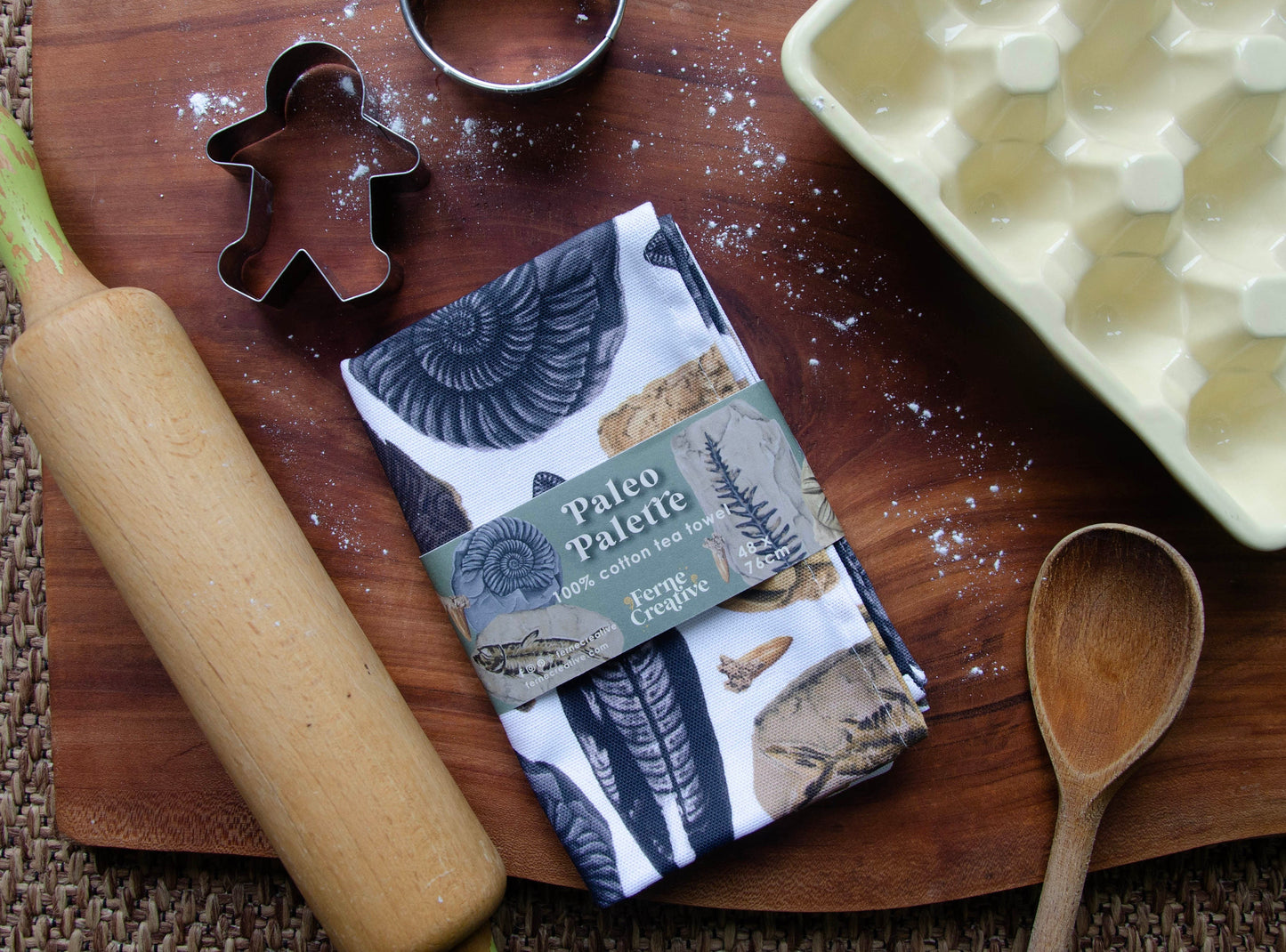 Illustrated Fossil Tea Towel with Hanging Loop