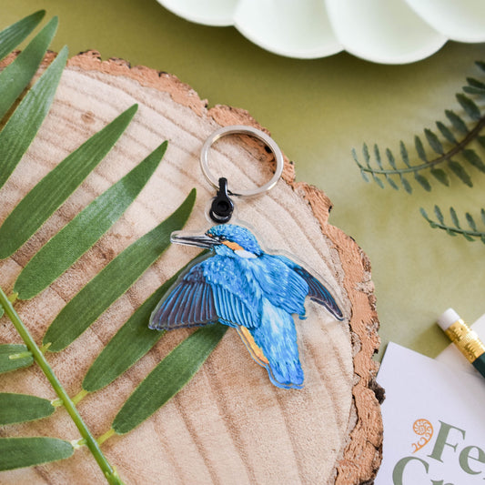 Kingfisher acrylic keyring, bird keychain, eco friendly gift, acrylic charm, wildlife bag accessory, Bird Lover Gift, Kingfisher art, Blue