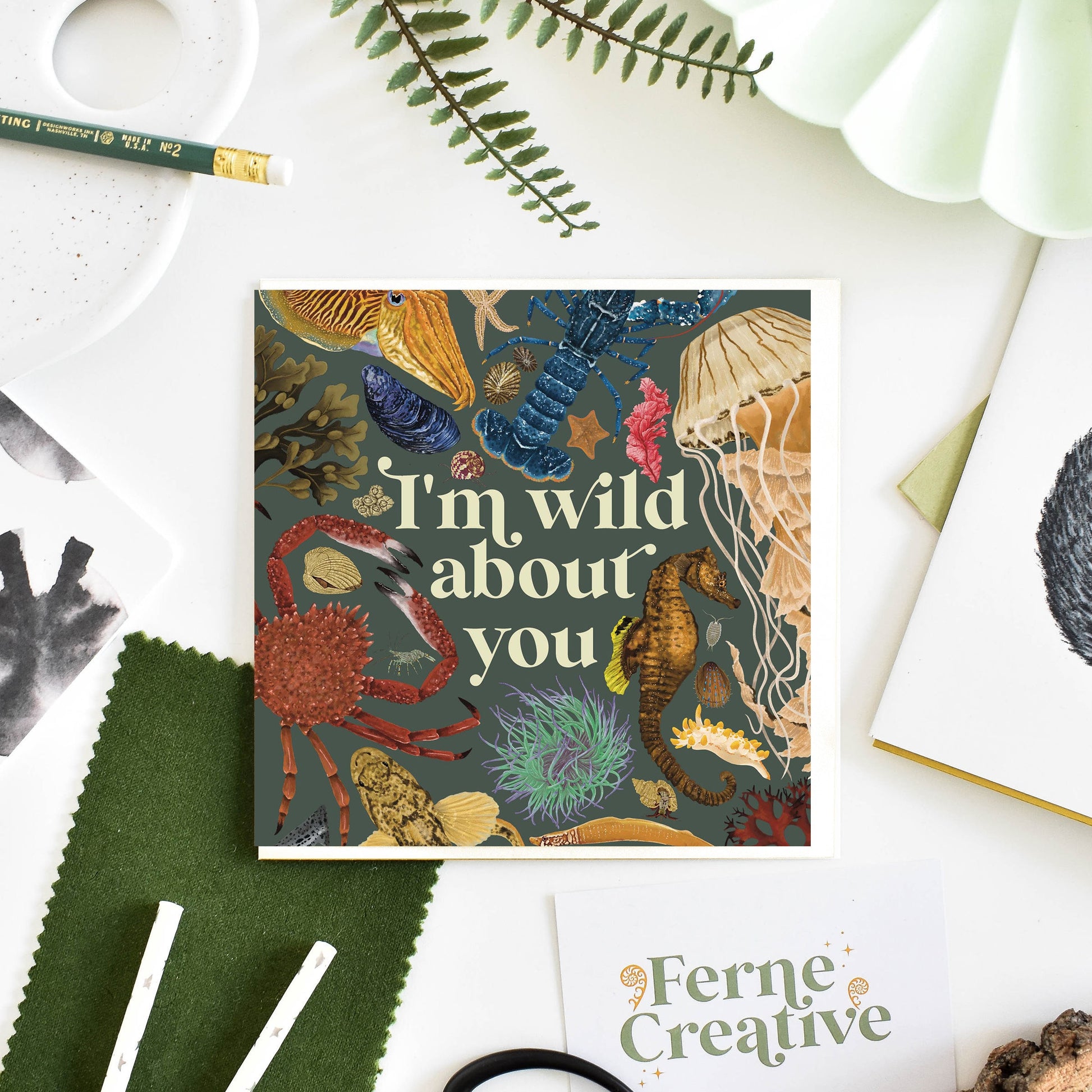 Wild about you, Wildlife card, wild card, Animal Valentine, Nature Card, Ocean Card, Under The Sea, Sea Creatures, Ocean Animals, Marine