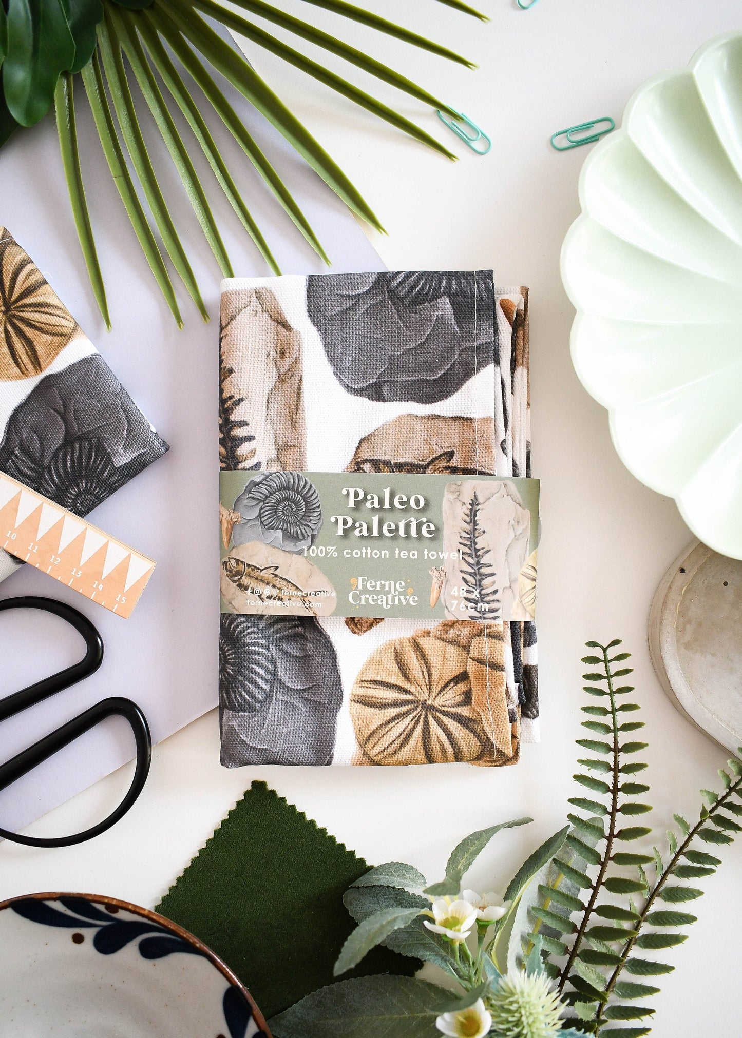 Illustrated Fossil Tea Towel with Hanging Loop