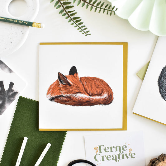 Red Fox Illustration Card - Textured Blank Greeting, Cute Woodland Creature Design for All Occasions, Eco-Friendly Nature Lover Gift