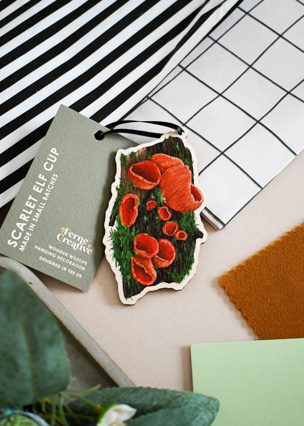 Wooden Fungi Decorations – Illustrated Mushroom Ornaments