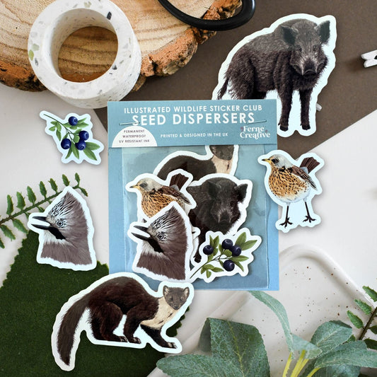 Seed dispersers sticker pack with mammal and bird stickers