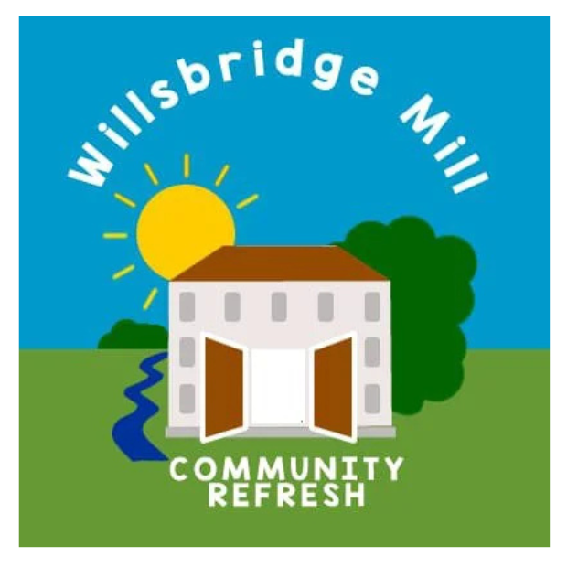 Logo of Willsbridge Mill Community Refresh with a building, sun, and trees on a blue and green background.