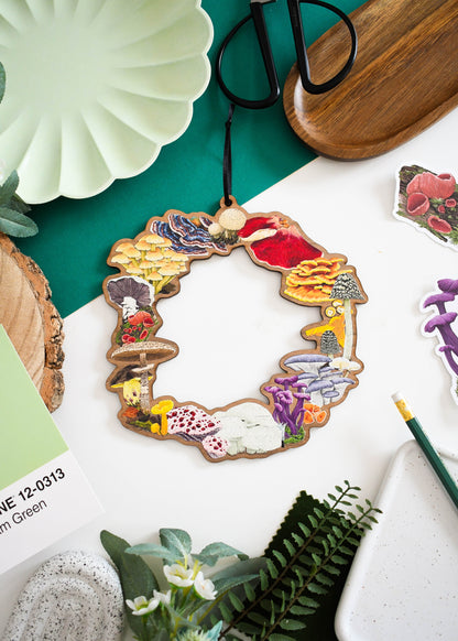 Illustrated Mushroom Wooden Wreath