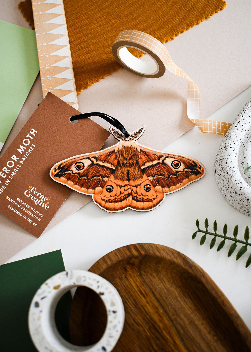 Emperor Moth Wooden Hanging Decoration