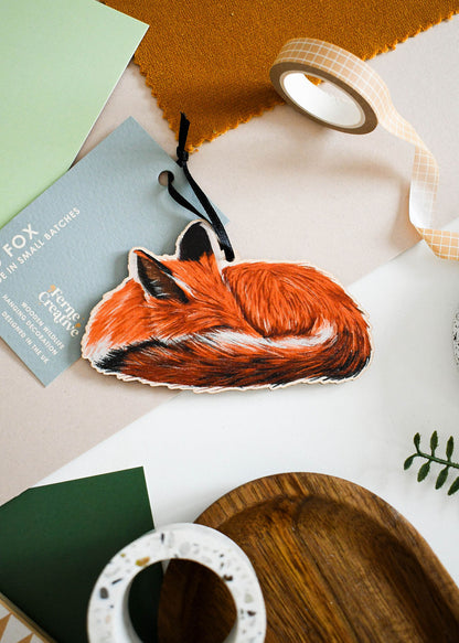 Sleeping Red Fox Wooden Decoration