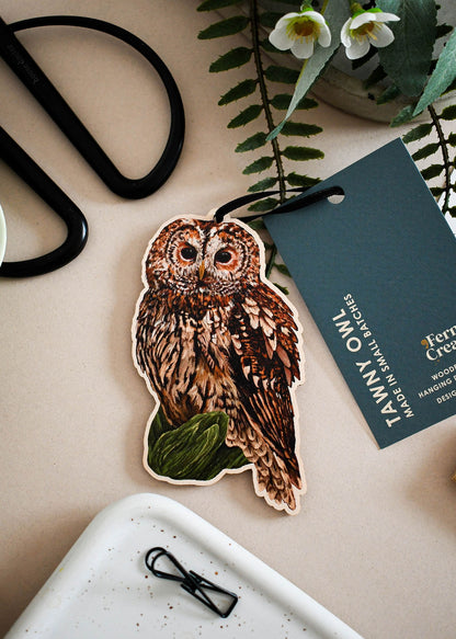 Wooden Tawny Owl Hanging Decoration