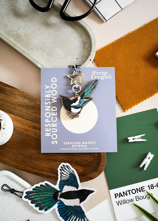 Magpie Wooden Keyring