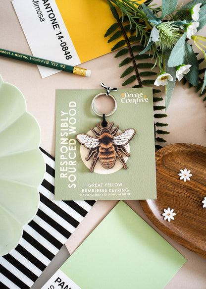 Great Yellow Bumblebee Wooden Keyring