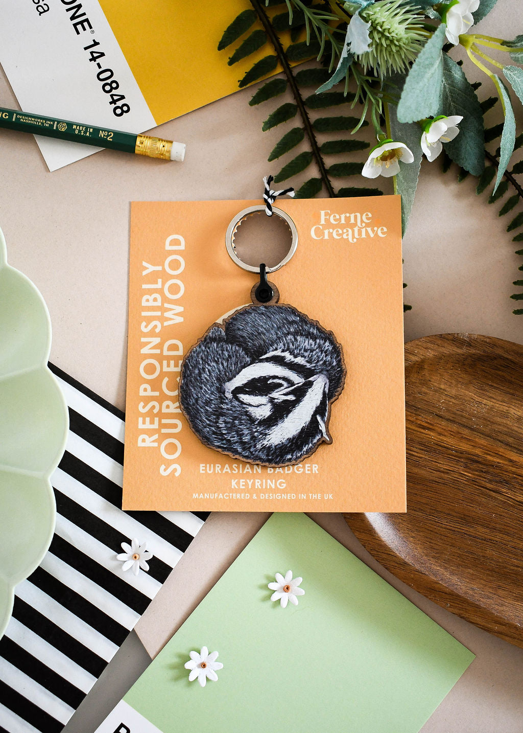 Wooden Badger Keyring