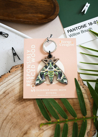 Oleander Hawk-Moth Wooden Keyring