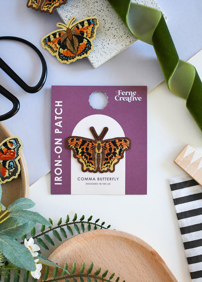 Butterfly Iron-On Patch Set – Comma, Peacock & Small Tortoiseshell Woven Patches