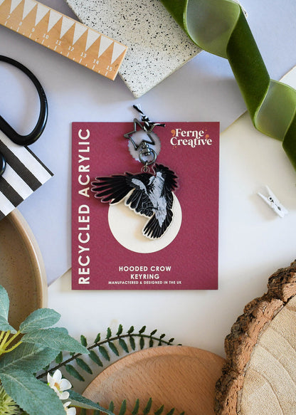 Hooded Crow Recycled Plastic Keyring