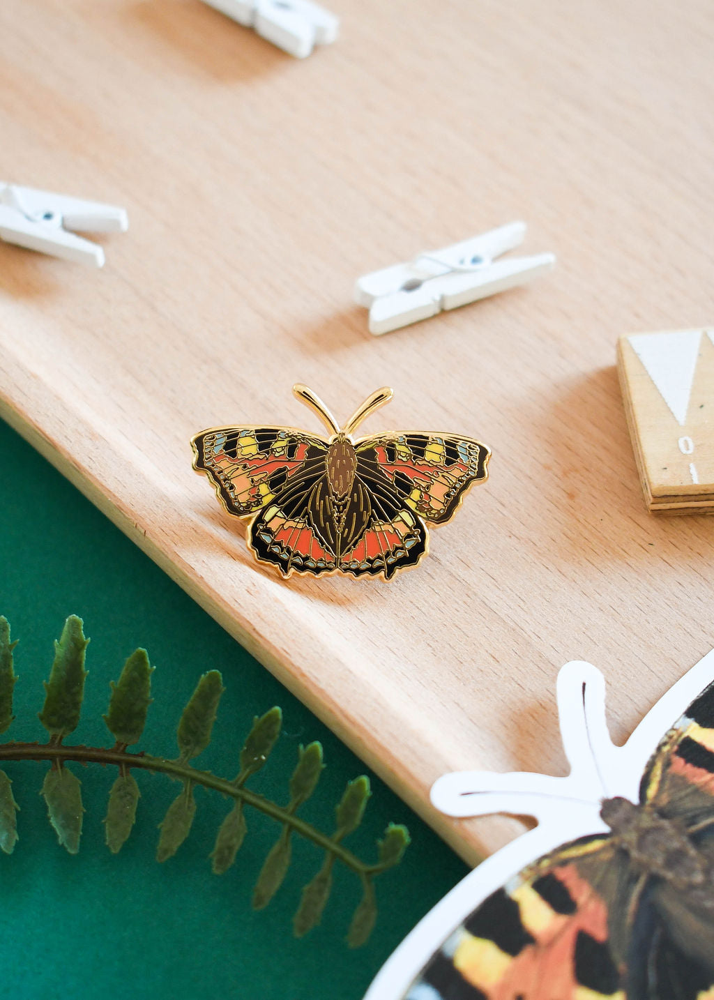 Small Tortoiseshell Butterfly Enamel Pin