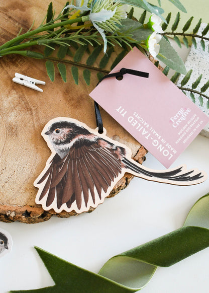 Long-tailed Tit Wooden Hanging Decoration