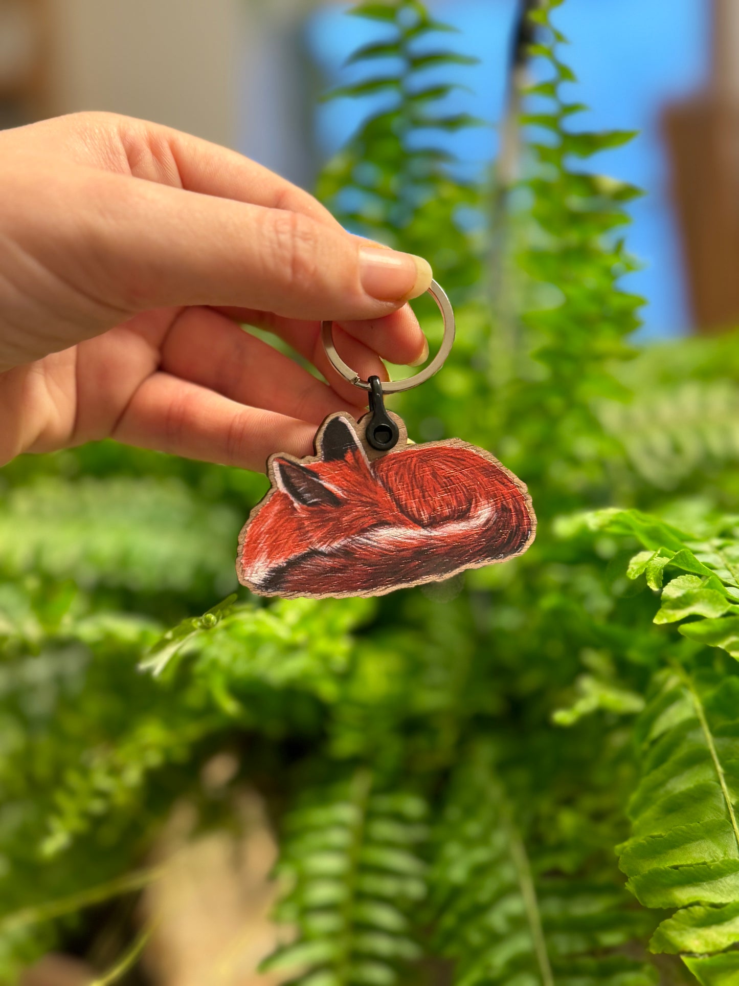 Red Fox Wooden Keyring