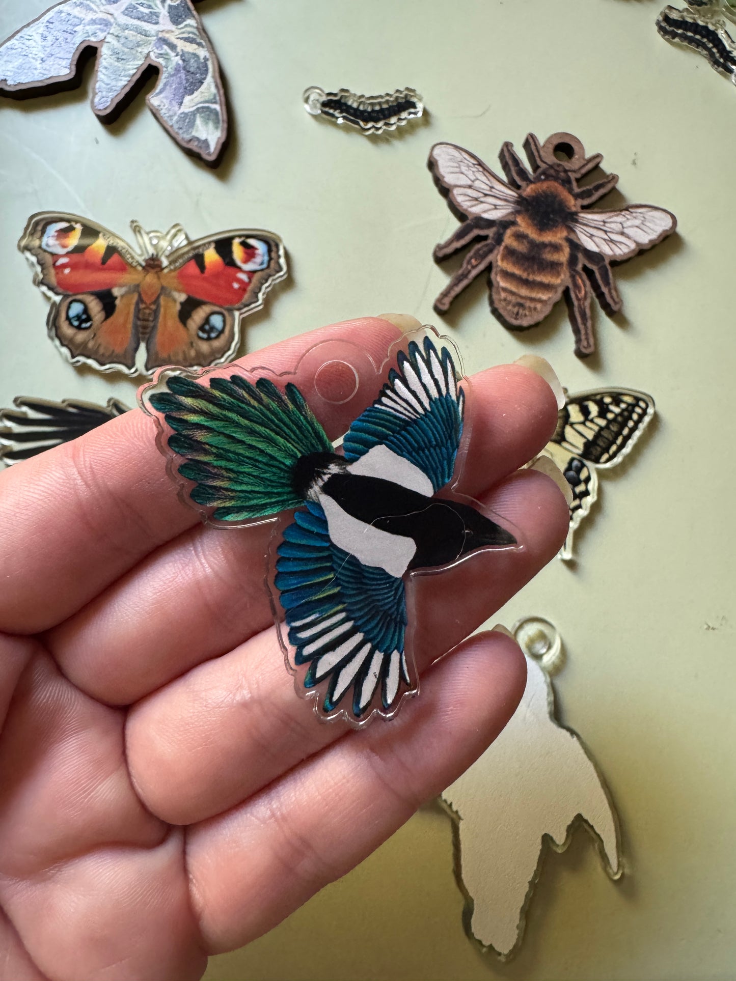 Seconds Crow, Magpie, Kingfisher, Butterfly, Moth & Bee loose charms