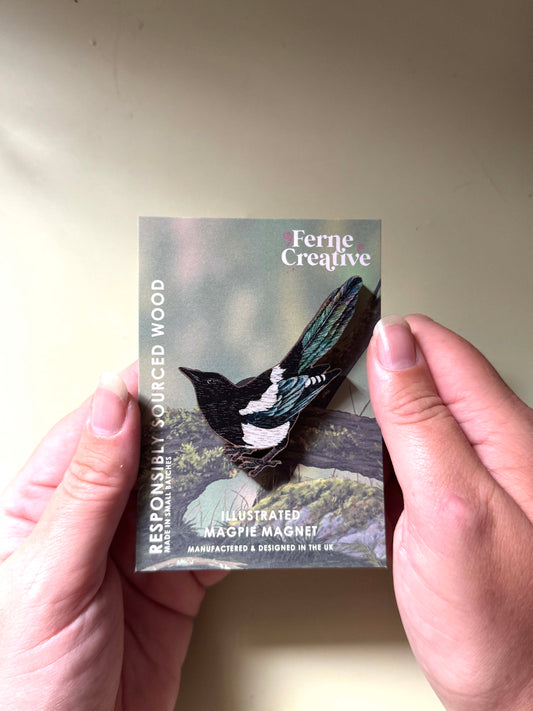 Perched Magpie Wooden Magnet
