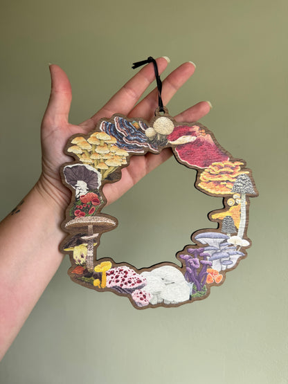 Illustrated Mushroom Wooden Wreath