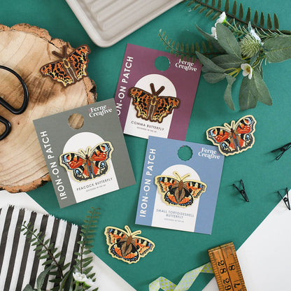Butterfly Iron-On Patch Set – Comma, Peacock & Small Tortoiseshell Woven Patches