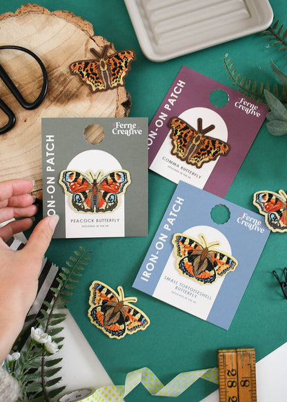 Butterfly Iron-On Patch Set – Comma, Peacock & Small Tortoiseshell Woven Patches