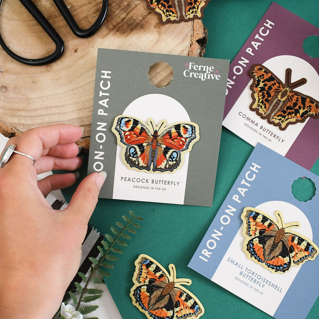 Butterfly Iron-On Patch Set – Comma, Peacock & Small Tortoiseshell Woven Patches
