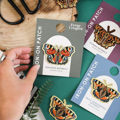 Butterfly Iron-On Patch Set – Comma, Peacock & Small Tortoiseshell Woven Patches