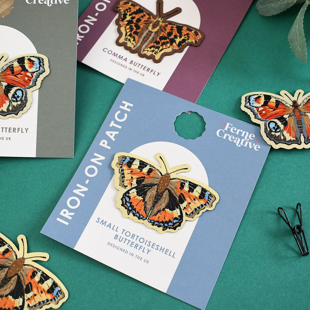 Butterfly Iron-On Patch Set – Comma, Peacock & Small Tortoiseshell Woven Patches