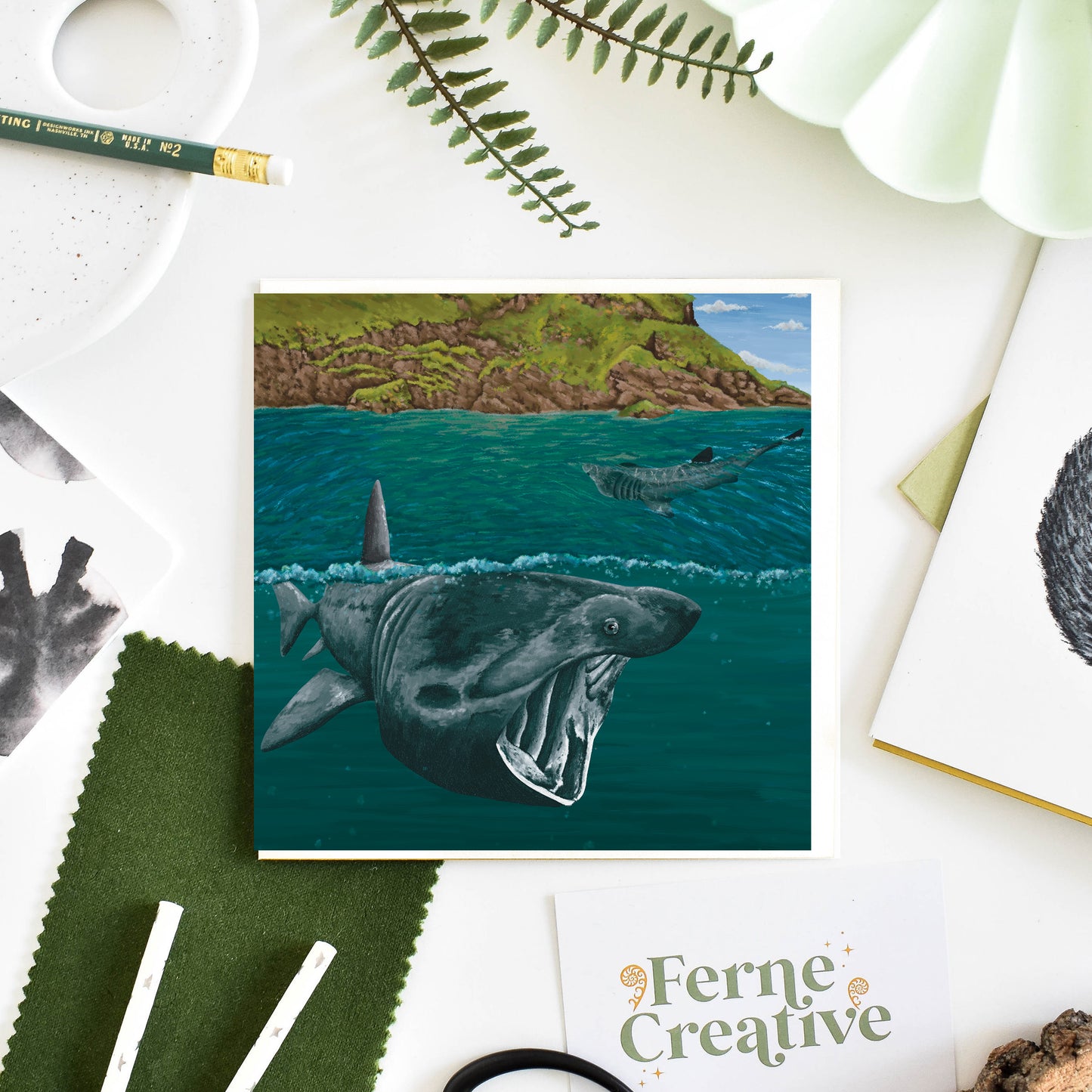 Basking Shark Illustrated Greetings Card