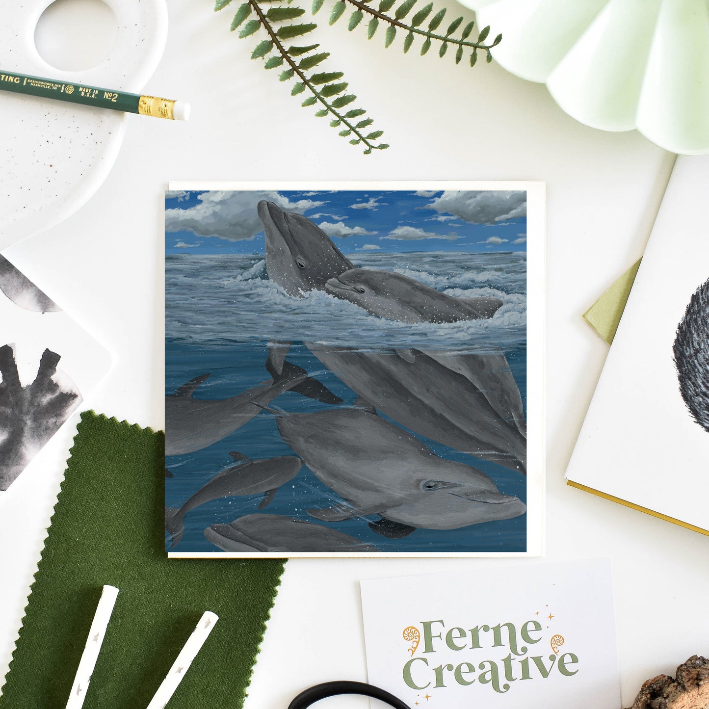 Bottlenose Dolphin Illustrated Greetings Card