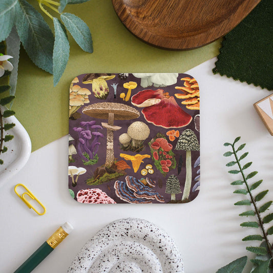 Illustrated Fungi Coaster Purple