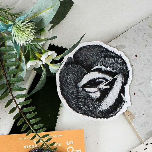 Sleeping Badger Vinyl Sticker | Cute Badger Decal for Laptops, Water Bottles & More | Wildlife Art Stickers